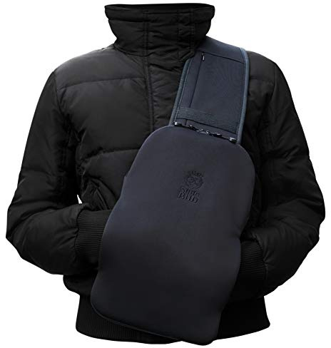 SNUG BUD Wearable Body Warmer with a Hand-Warming Sleeve & Built-in Safety - Wearable on Front or Back it Includes a BS 1970:2012 Natural Rubber Hot Water Bottle (Panther Black, Large)