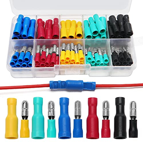YIXISI 110 Stücke Kabelschuhe, Bullet Butt Connectors, Männlich und Weiblich Isolierte Quetschverbinder, Bullet Butt Wire Crimpverbinder Terminals Sortiment Kit (22-16 AWG)