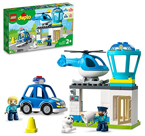 LEGO 10959 DUPLO Polizeistation mit Hubschrauber, Polizeiauto und Steine, Polizei-Spielzeug für Kleinkinder ab 2 Jahre, Lernspielzeug für Mädchen und Jungen