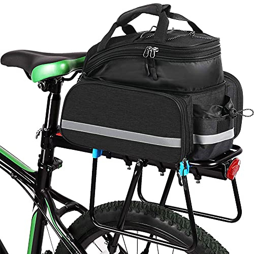 HINATAA Rear Rack Pannier Bag, 10-25 L Scalable Capacity, Waterproof With Shoulder Strap, for Bike Rear Seat, Road Bike MTB, Travel and Picnic (Black A)