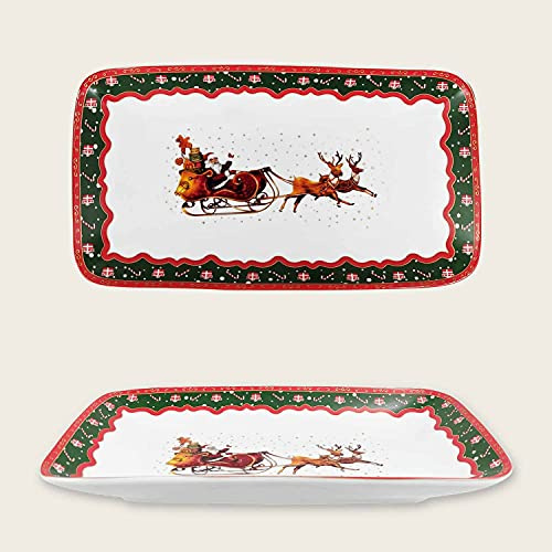 Maison Tortorà - Vassoio in Porcellana con Decorazione Natalizia (Slitta, 22x12 cm)