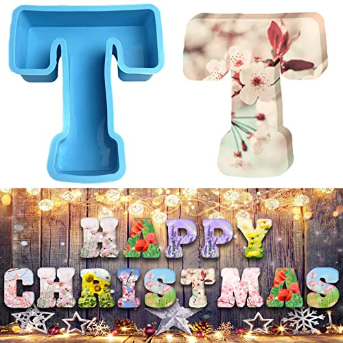 3D Alphabet Silicone Molds Large Letter Epoxy Molds for Resin 6 Inch DIY Resin Casting Letter Moulds Chocolate Baking Molds for Birthday Wedding Party Christmas Art Craft Ornaments (T)