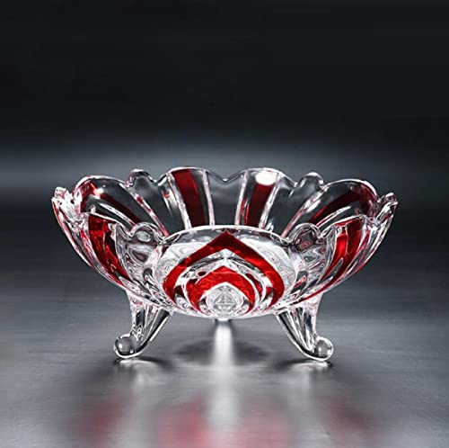 JUNYFFF Corbeille À Fruits en Bol Décoratif, Diamètre 22Cm, Verre en Cristal Coupe De Fruits Ménage Maison Créative Table Basse Pot De Bonbons Salon Moderne Maison Créative,Rouge