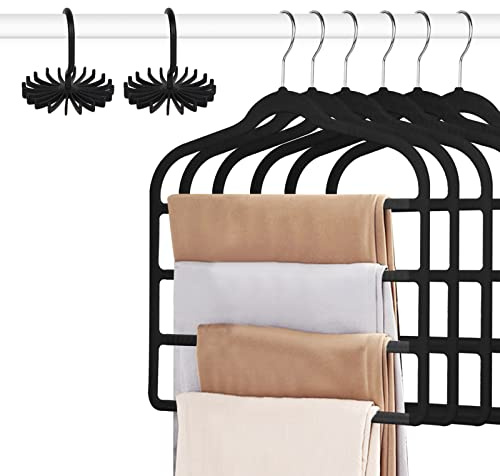 Tinfol Hosenbügel aus Samt, platzsparend, schwarz, rutschfest, Hosenbügel mit Haken, für Jeans, Hosen, Hosen, Kleiderbügel, Kleiderbügel, Schrank-Organizer, perfekt für Hosen, Hosen, Jeans, 6 Stück