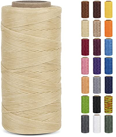 LEREATI Ledergarn 0,8mm x 260m Flacher Wachsschnur Gewachster Faden Leder Nähen Faden, Leder Nähgarn Garn für Handwerk, Nähen, Reparatur, Buchbinden, Schmuck, Häkeln (Hellgelb)