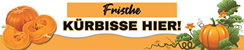 Banner 2,5 m 'Frische KÜRBISSE HIER!' XXL Werbung PVC-Plane mit Ösen zum Aufhängen