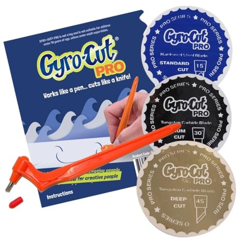 Kit de herramientas Gyro-Cut® PRO original para Herramientas Manualidades, incluye 3 cuchillas – Cuchillas de corte estándar, medio y profundo