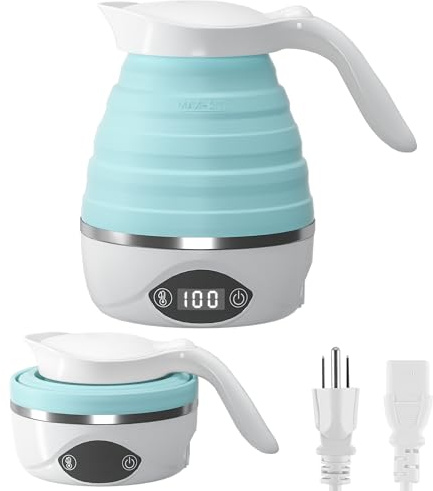 AUCOO Collapsible Travel Kettle Electric Portable Foldable Kettle for Boiling Water, Suitable for 110V & 220V Dual Voltage, for Tea & Coffee, 850W Small Mini BPA-free Silicone Blue electric kettle