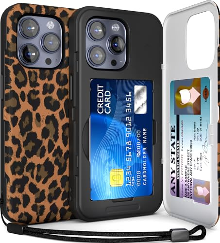 TORU for iPhone 15 Pro Max Wallet Case with Card Holder, Hidden ID Credit Card Slot Flip Kickstand, Slim Fit Shockproof Heavy Duty Phone Cover with Strap - Leopard Pattern
