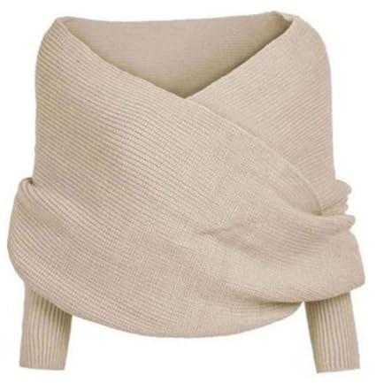 GLOWCHY GL2004 Schal mit Ärmeln, gemütlicher Strickschal für Herbst und Winter, warm, gehäkelt, Decke, Weiss/opulenter Garten, Medium