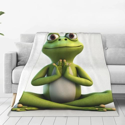 The Funny Frog Doing Yoga-Decke, weiche Flanelldecke, leichte Fleecedecke, Plüsch-Überwurfdecke für Schlafzimmer, Dekoration, 152,4 x 127 cm
