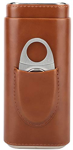 Pilipane Humidor De Puros, Estuche para Puros De Cuero De Primera Calidad con 3 Dedos, Estuche para Puros De Madera De Cedro De Cuero, con Forro Y Cortador De Madera De Cedro(MARRÓN)