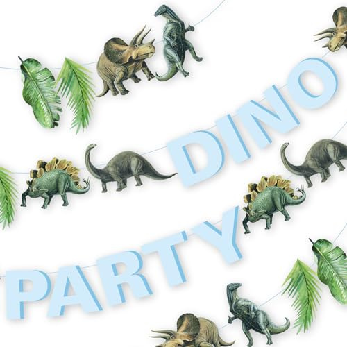 PARTY PARTY 2 Dinosaurier Girlanden Dino Party mit Brontosaurus, Stegosaurus, Triceratops, Allosaurus Happy Birthday Girlande Deko Dinosaurier Kindergeburtstag Dino Geburtstag Jungen