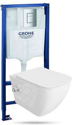 LAVITA | Élément mural Solido + WC suspendu mural Parana blanc sans bord + abattant WC SoftClose | Bouton chromé | Kit complet | Réservoir de chasse encastré | Kit complet | WC complet |