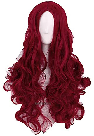 LINLINCD -Veleno Edera Cosplay Parrucche 70cm vino rosso ondulato lungo sintetico resistente al calore parrucca+parrucca cappuccio