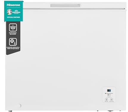 Hisense MCF189E1 Congelatore a pozzetto 191 litri di capacità, Classe energetica E, silenzioso 39 dB, Bianco, dimensioni LxPxA 96,3 cm x 63 cm x 84,7 cm