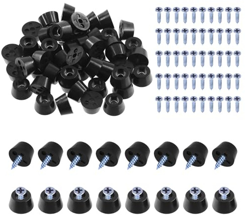 Swpeet 50Pcs 0.47 x 0.31 x 0.27 Inch Furniture Pads Black Round Rubber Feet Pads with 55Pcs M3×16mm Screws, Round Non Slip Black Rubber Bumpers Pads for Cutting Board Furniture Appliances Electronics