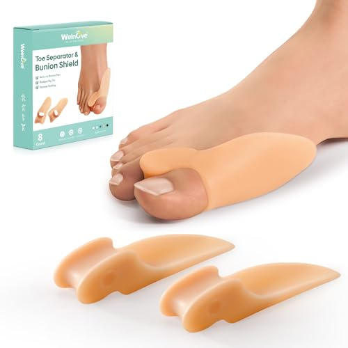 Hallux Valgus Korrektur – Welnove Zehenspreizer mit Gel-Polster (8 Stück) – Lindert Ballenschmerzen, Hornhaut und Reibung (Beige)