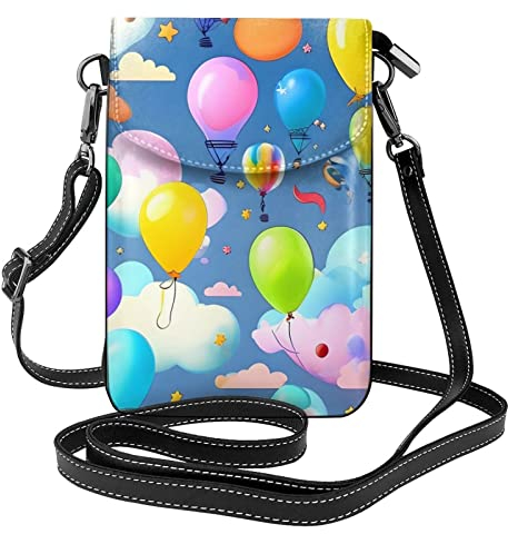 yefan Bunte Luftballons Damen Crossbody Tasche & Reißverschluss Handy Geldbörse Niedliche Geldbörse Schultertasche Abnehmbarer Schultergurt, Schwarz , Einheitsgröße