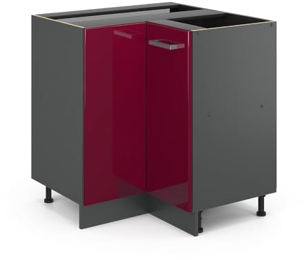 Vicco Eckunterschrank R-Line, Rot Hochglanz, 75.6 cm AP Marmor