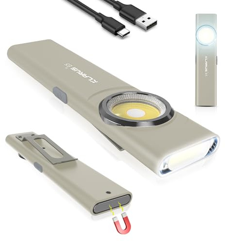 klarus Lampe de travail COB rechargeable USB C, mini lampe de poche plate EDC de 600 lumens avec base magnétique et clip à boucle,Convient pour l'entretien, le camping, la randonnée, les urgences