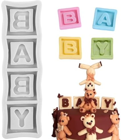 MINFEIDMS Baby Silicone Fondant Moulds Baby Letter Chocolate Fondant Moulds for Baby Birthday Sugar Cake Decorating Cupcake Topper Gum Paste Candy Polymer Clay