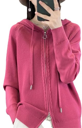Cardigan da donna con cappuccio cardigan maglione cardigan lavorato a maglia top coat albero prugna rosso XXL, Rosso Prugna Albero, XXL