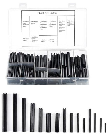 450 Stück Spannstift Hohlsplinte Sortiment Set, Hohl Federstifte, Hohlsplint Manganstahl Split Federdübel Spannstifte Sortiment Kit