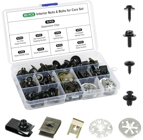 Realure 80 Stück Karosserieschrauben Clips Set, Blechmutter Schraube Mutter | Clip Kit mit Klemmscheiben Hitzeschutzblech, Karosserieschrauben & U Type Karosserie Clips, für Auto Stoßstange, Undertray