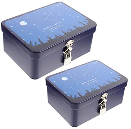 DEARMAMY 2pièces Boîte De Rangement Vintage Avec Verrou De Boîtes Tôle Pour Bijoux Et Souvenirs Design Rétro Avec Bords Arrondis Idéale Pour Bureau Et Décoration Moyenne Et