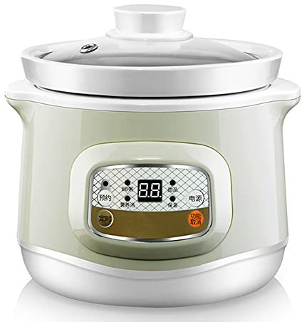 Olla cocción Lenta eléctrica 1 l con Revestimiento cerámica, Olla multifunción para hogar, Utensilios Cocina Profesionales con Tapa Vidrio y Temporizador retardo 24 Horas, 100 W