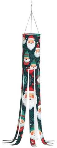 YQTGBCED Weihnachts-Windsäcke mit Cartoon-Weihnachtsmann-Druck, Herbst bis Winter, Outdoor-Hängedekoration für Thanksgiving, Polyester-Windsack