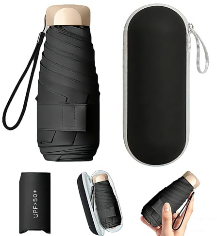 Home-X Mini Folding Travel Umbrella, 6 Ribs Windproof Strong Compact Umbrella, UPF50+ UV Protection, Windproof Strong, Quick-Dry, Portable Pocket Umbrella for Rain & Sun