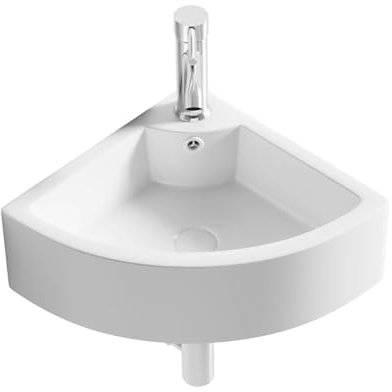 BRCYKRWY Kleines Eckwaschbecken Zur Wandmontage Hängewaschbecken, Dreieckiges Wandwaschbecken, Für Kleine Garderoben Und Badezimmer, Mit Heißem Und Kaltem Wasserhahn-Abfluss