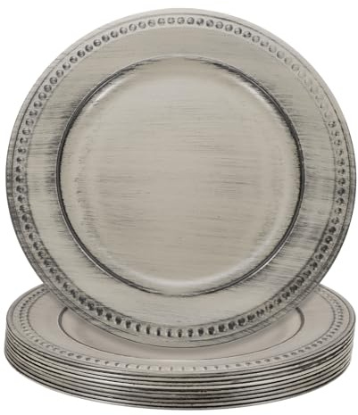 sourcing map Lot de 10 assiettes de présentation vintage en vrac, 33 cm en plastique avec perles pour assiettes plates, chargeur rond pour fête de mariage, événement, décoration de table, marron