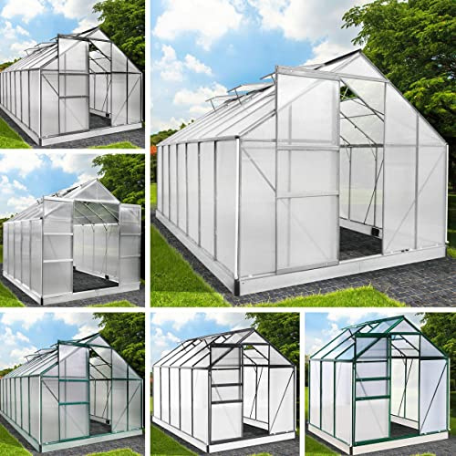BRAST Gewächshaus Aluminium mit Fundament | 42 Modelle | 130x190x195cm - 490x250x235cm | TÜV geprüft | 6mm Hohlkammerplatten | rostfrei wetterfest temperaturbeständig | 250x250x205cm Grün