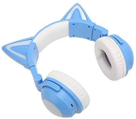 Casque Bluetooth Oreille de Chat LED Oreilles de Chat Casque Abs Oreille de Chat Bluetooth Oreillette Stéréo Mignon Haute Sensibilité Micro Intégré Réglable LED Enfants Casque (Bleu)
