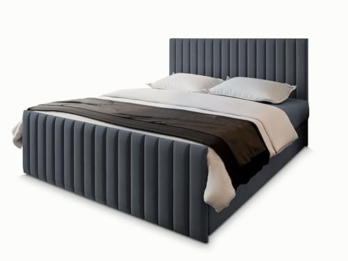 Masseno Boxspringbett Arion 180x200 cm Komplett-Set mit Matratze und Topper, Polsterbett mit Zwei Bettkästen -Grau, Paros 06