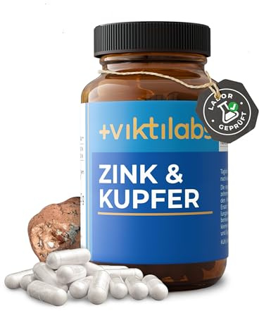 Zink & Kupfer - 15 mg Zink und 1,5 mg Kupfer pro Kapsel - Verhältnis 10:1 | Hoch bioverfügbar - für physiologisches Gleichgewicht im Körper - 1 Kapsel pro Tag - 60 vegane Kapseln - ohne Zusatzstoffe