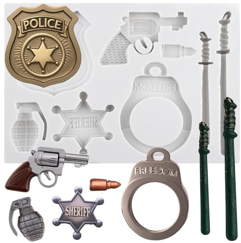 Sijiangmold Policía con esposas, formas de fondant, estilo barroco, florituras, marco para cupcakes, decoración de tartas, dulces, chocolate, goma, pasta de polímero