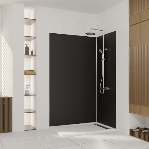 Marwell Urbanox Panel de pared de aluminio negro, 1 x 90 x 210 cm, 1 x 120 x 210 cm, perfiles plateados, 2 perfiles de cierre + 1 perfil de esquina