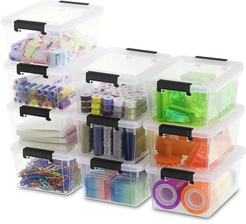 Caossuixin 10 Pack Plastic Storage Boxes with Lid 1.25L(18 * 13 * 8cm), Stackable Small Clear Storage Box, for Lego, Snacks, Stationery and Desk Supplies, Food-Safe Materia, BPA-Free(10 pack)