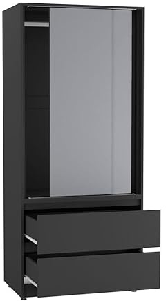 URBNLIVING 2-Door 2-Drawer Sliding Wardrobe, Modern Bedroom Storage Cupboard with Hanging Rail, Smooth Silent Sliding Doors, Adjustable Feet, Safety Wall Fixing and Mix or Match Carcass & Door Colours