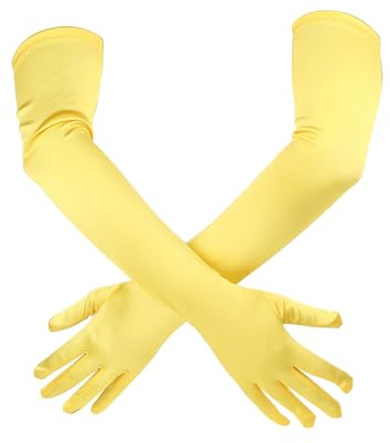ZWWOGE 1 Paar Gelbe Lange Satinhandschuhe Damen, 43 cm Opernhandschuhe, Dehnbare, Satin, Lang, 1920er-Jahre-Opernhandschuhe für Damen und Mädchen, Abendparty, Tanz, Show, Hochzeit