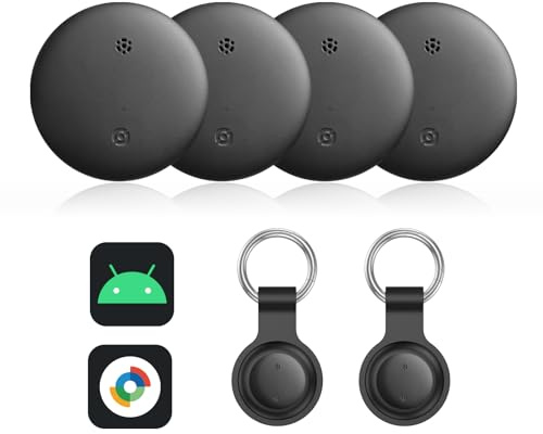 VODESON Google Find My Device Tracker 2025 - IP67 Waterproof Android Key Finder with 350ft Range, 90dB Alarm & 12-Month Battery, 4 Pack for Luggage/Wallets/Bikes (No iOS)