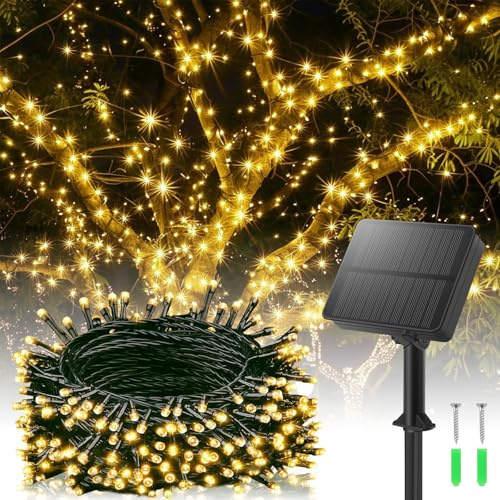 Solar Lichterkette Outdoor, 12M 120LED Solarlichterkette Außen Wetterfest | 8 Modi Warmweiß IP65 Wasserdicht LED Lichterkette Aussen für Balkon Garten Party Terrasse Deko