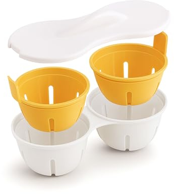 CLOVE Huevos Poche Molde, Cuece Huevos Microondas, Escalfador Huevos Poche, Huevo Poche, Cocedor de Huevos, Hervidor de Huevos (amarillo, doble)