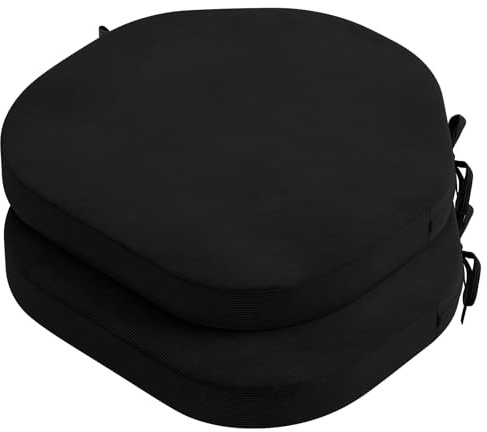 PRIMEPATIO Seat Cushions for Dining Chairs Set of 2, 5cm thick Chair Pads with Ties for Kitchen Garden Living Room, Slip Resistant Indoor Outdoor Seat Cushion, Black, 40x40cm