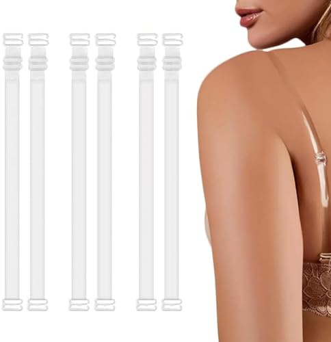 HuaCommerce 3 Pairs of Invisible Clear Bra Straps (55cm) – Soft Adjustable 12mm Transparent Replacement Shoulder Bra Strap with Silicone Grips for Women,Stays Hidden Under Summer & Wedding Dresses