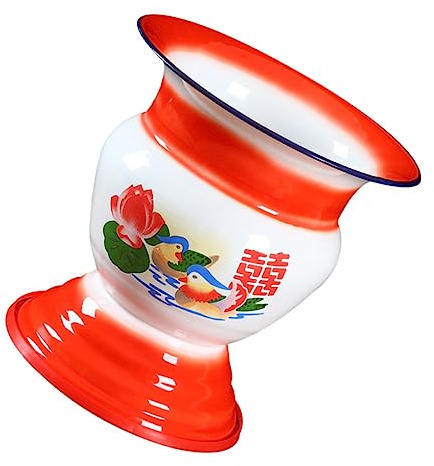 OATIPHO Escupidera Alta de Esmalte Estilo Chino Vintage, Ligera y Resistente Gran Capacidad, Adecuado para Uso Portátil Hogar
